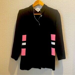 Exclusively Misook Black & Pink Snap Front 3/4 Sleeve Cardigan - Size XS - EUC